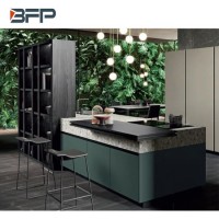 Modern Dark Colour Flat MDF Solid Wood Kitchen Cabinets for Apartment