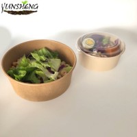 750ml 1300ml Round Take out Kraft Paper Bowl with Lid Water and Oil Resistant PLA PE Coated