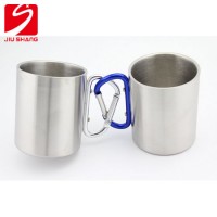Stainless Steel Portable Travel Water Tea Coffee Mug with D-Ring Carabiner Hook as Handle for Outdoo