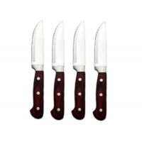 4 Steak Knife Set Wood Handle Serrated Edge Steel Utility Knives Cutlery Utensil