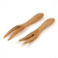 Party Use Small Bamboo Two-Prong Fruit Fork