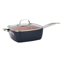 Copper 9.5 Inch Square Deep Chef Frying Pan with Lid - Skillet with Non Stick Coating Cookware for S