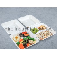 1350ml Bleached Biodegrable Disposable Sugarcane / Bagasse Clamshell Food Box