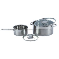 European Style Straight Shape Stainless Steel Saucepan with Clear Glass Lids