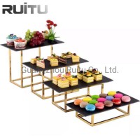 Guangzhou Hotel Supplies Decoration Serving Dessert Slate Platter Gold Buffet Riser Catering Buffet