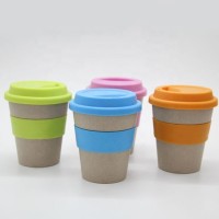 Eco Friendly Custom BPA Free Wheat Straw Reusable Coffee Cup 12oz with Silicone Grip