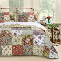 Bed in a Bag Patchwork Quilt Cover Set 3PC Reversible Quilt Set with Flower Prints