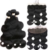 18 20 22 +18 Inch 13X4 Lace Frontal Closure with Bundles Brazilianvirgin Body Wave 3 Bundles with Fr