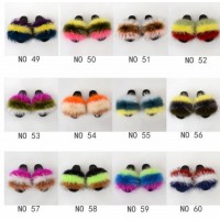 Multicolor Genuine Super Soft Fox Children Baby Fur Slippers Kids Fur Slides Wholesale