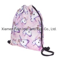 Promotional Durable Custom Printed Waterproof Unicorn Pattern Polyester Drawstring Backpack