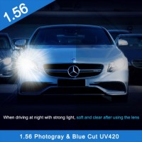 Factory Wholesale 1.56 Photochromic Grey Blue Cut UV++Blue Coating Hmc Optical Lens