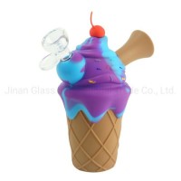 Unbreakable Ice Cream Cone Food Grade Silicone Herb Weed Tobacco Smoking Pipe with Thick Glass Bowl