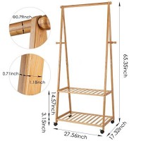 Living Room Bamboo Clothes Rack Coat Hanger with Shelves_Fsc & BSCI Factory