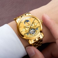 Factory 5 ATM Stainless Steel High Quality Men Mechanical Automatic Gold Watch