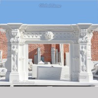 High Polished Stone Carving Mantel White Marble Fireplace (GSMF-252)