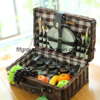 Customized Willow Picnic Basket with Leather Handle and Natural Color