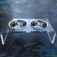 Clear Acrylic Dog Dining Table Pet Feeder Table with Two Holes