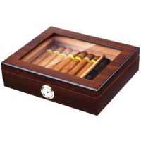 Handmade Cigar Humidor  Cedar Cigar Desktop Box with Humidifier and Hygrometer  Glass Top for 25 Cig