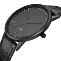 Manufacturer Fashion Gift Custom OEM Minimalist Men Leather Black Metal Case Black Watch
