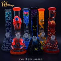 Wholesale Glow in The Dark Glass Water Pipe 3D Painting Metallic Color Tinted Glass Smoking Pipe