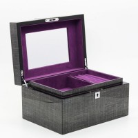 Wooden Jewelry Gift Box with MDF/Glossy Paint/Silver Hardware/Silver Lock Mirror/Purple Flannel