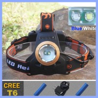 2 T6 CREE Zoom 2000lm Blue White LED Rechargeable Headlamp