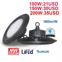 160lm/W 100W/150W/200W Warehouse/Factory IP65 Industrial UFO LED High Bay Light with 5 Year Warranty