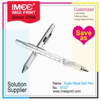 Imee Wholesale Customized Size Color Logo Print Silver Ruller Metal Ball Pen School Supplies