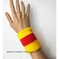 High Quality Red and Yellow Striped Terry Cotton Sweatband for Wrist