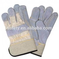 Rubber Cuff Comfortable Machinist Safety Gloves Cow Split Double Palm Cotton Back Working Gloves