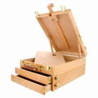 Three-Drawer Wooden Sketch Box with Easel Adjustable Wooden Artist Tool Box