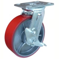 Hot Sale 8 Inch 200mm Red PU Solid Caster Wheel with Brake