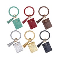 PU Leather Stone Pattern Keychain with Card Bag