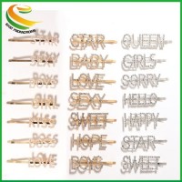 Wholesale Custom Fashion Hair Accessories Girls Simple Metal Hairgrip Hairpin Crystal Letter Bobby P