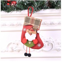 New Year Christmas Stockings Socks Plaid Candy Gift Bag