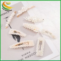 Hot Selling Fashion Gold Silver Metal Pearl Snap Hair Clips for Girls