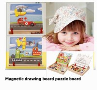 Kid Toys Wooden Magnetic Traffic Puzzle Drawing Board