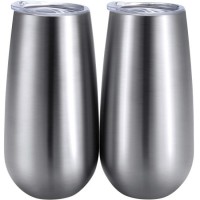 6oz Stainless Steel Double Wall Insulated Stemless Champagne Flute Glass with Lid