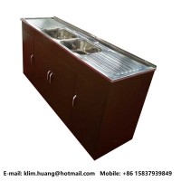 Metal Sink Cabinet with 2 Bowls, 4 Doors, 1800x500