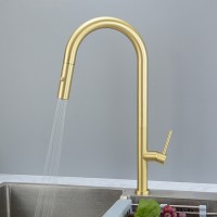Brushed Gold Kitchen Sink Faucet with Pull Down Sprayer